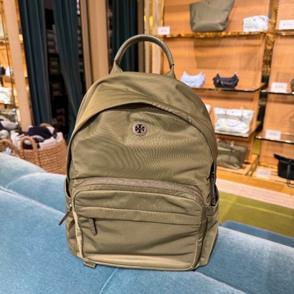 Tory Burch Nylon Mixed Materials Backpack 180311 Green Khaki $350